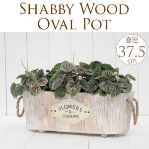 木製 プランター ワイド 植木鉢 花器 自然のぬくもり　ウッドプランター　オーバル シャビーホワイト