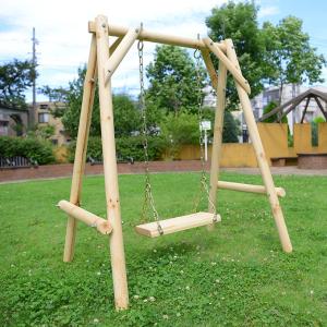 木製 屋外 ブランコ 丸太 一人用 白木 天然木 無垢  木製ブランコ