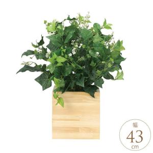 フェイクグリーン 人工樹木 ウッドボックス L 幅100cm 人工 観葉植物