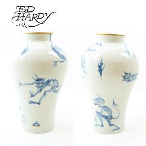 EdHardy （エドハーディー）　Devils Playing vase（染付金彩　遊戯悪魔糞文　花瓶）有田焼｜garo1959