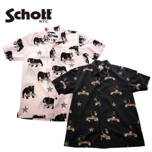 schott  ショット　3195023　HAWAIAN SHIRT BULLDOG　ハワイアンシャツ　ブルドッグ　09 BLACK/24 PINK　｜garo1959