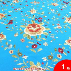 マントン(四角形・大判) 花と鳥の刺繍(手刺繍) 生地・フレコ：黒 刺繍