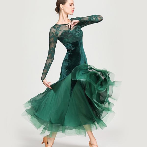 Garuda SHOP　社交ダンス衣装レディース　ダンスレッスン練習ロングワンピース　競技会試合ドレ...