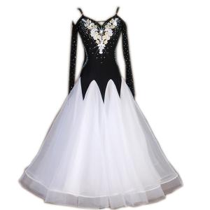 社交ダンス　スタンダードドレス　モダンドレス　　スパンコール　ネイビー　花柄 Garuda SHOP 社交ダンスドレス 豪華モダン正装ドレス ダンスウェア