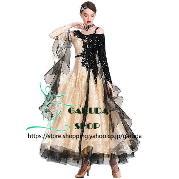 Garuda SHOP　社交ダンス衣装レディースモダンドレス　発表会ワルツドレス　モダン競技試合ワン...
