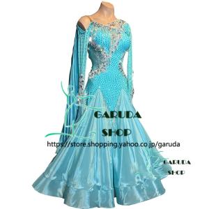新品✨ラウレッタ 社交ダンスドレス M パウダーブルー 高級仕様 競技 デモ Lauretta Dancewear 社交ダンスドレス衣装 スタンダード モダン 競技