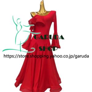 情熱の赤❤️競技会やダンスパーティーでも目をひくスタンダード向けワンピース ✨ Garuda SHOP レディース社交ダンス衣装 競技ドレス 新入荷新品 発表会