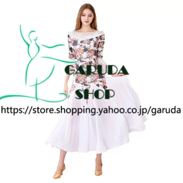 Garuda SHOP　社交ダンス衣装レディース　ダンスレッスン練習ロングワンピース　競技会試合ドレ...