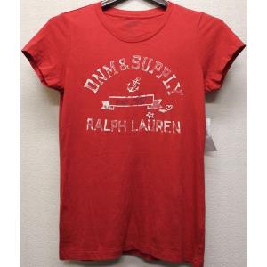 ラルフ DENIM&SUPPLY デニム&サプライ ロゴプリント＆ステッチ レディースＴシャツ レッド｜garyu