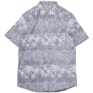 FAHERTY BRAND (ファリティ ブランド) リネンブレンド South Palms 半袖 シャツ ヤシ柄 ウォッシュド インディゴ メンズ｜garyu