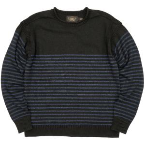 (ダブルアールエル) RRL 本藍染め インディゴ リネン コットン セーター ボーダー メンズ Indigo Linen-Cotton Sweater｜garyu