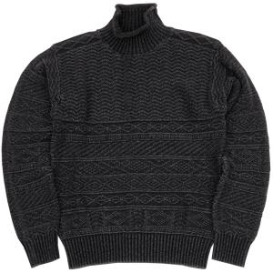 (ダブルアールエル) RRL コットン ロールネック セーター ブラック インディゴ メンズ Black Indigo Roll Neck Sweater｜garyu