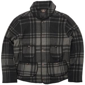 (ダブルアールエル) RRL プラッド ニット ジャカード ジャケット グレー x ブラック メンズ Plaid Knit Jacket｜garyu