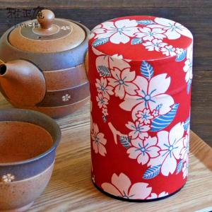 茶缶 和貼缶 桜ゆるり缶 赤 150g 茶筒 和紙貼缶 和紙