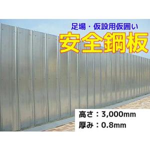安全鋼板 仮囲い 高さ 3 m × 厚 0.8 mm × 幅 540 mm ゲート工業 店頭引取可 ガード鋼板