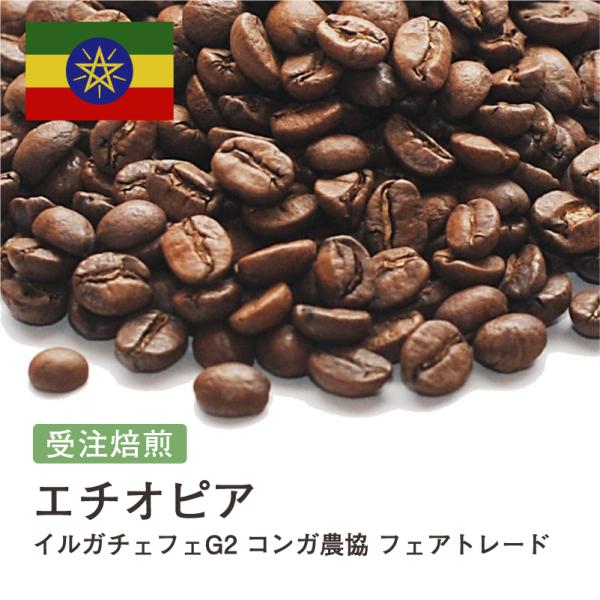 コーヒー豆 2kg 受注焙煎！ エチオピア イルガチェフェG2 コンガ農協 フェアトレード [選べる...