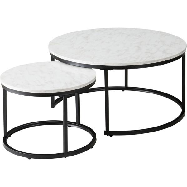 武田コーポレーション ネストテーブル ローテーブル ホワイト 大理石柄 おしゃれ B2-NT80WH