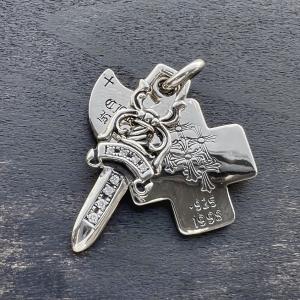 CHROME HEARTS クロムハーツ スリートリンケッツ ネックレス ペンダント ダイヤモンド 3トリンケッツ ダイヤ 本物 希少 革袋付き 即納｜gbss