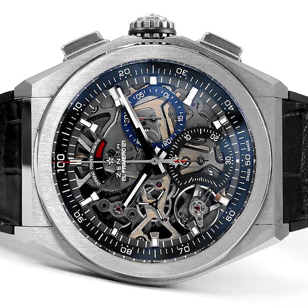ZENITH ゼニス デファイ エルプリメロ 21 クロノグラフ スケルトン 黒 レザー グレー文字...