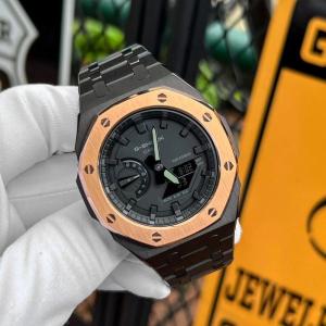 CASIOAK カシオーク ジーショックカスタム フルメタル ゴールド x ブラック コンビ メタル G-SHOCK GA2100カスタム ピンクゴールド 黒 G-BALLER ジーボーラー｜gbss