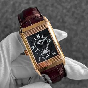【激レア / 純正BOX】JAEGER LECOULTRE ジャガールクルト グランド レベルソ デュオ メンズ 黒 ブラック文字盤 PG ピンクゴールド Q3742421