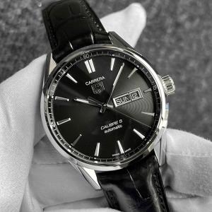 【激レア / 付属完備品】TAG HEUER タグホイヤー カレラ キャリバー5 デイデイト 純正レザーベルト WAR201A.FC6266 黒文字盤  41mm メンズ