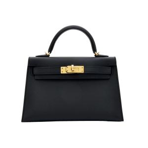 エルメス HERMES ケリー ミニ ヴォーエプソン ブラック イエローゴールド金具 G刻印 未使用 バッグ レディース