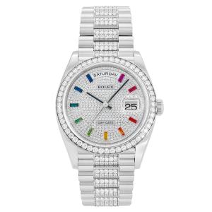 ロレックス ROLEX デイデイト 36 レインボーインデックス ベゼルダイヤ 128349RBR ダイヤ/シルバー/10PS文字盤 新品 腕時計 メンズ