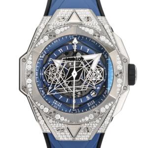 ウブロ HUBLOT ビッグバン ウニコ サンブルーII チタニウム ブルー パヴェ 418.NX.5107.RX.1604.MXM20 シルバー/ブルー文字盤 中古 腕時計 メンズ