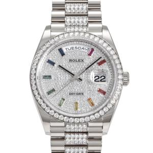 ロレックス ROLEX デイデイト 36 レインボーインデックス ベゼルダイヤ 128349RBR ダイヤ/シルバー/10PS文字盤 中古 腕時計 メンズ
