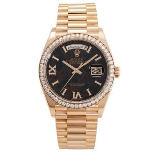 ロレックス ROLEX デイデイト 36 アイゼンキーゼル 128345RBR ダークブラウン/ローマ(VI・IXダイヤ)文字盤 中古 腕時計 メンズ