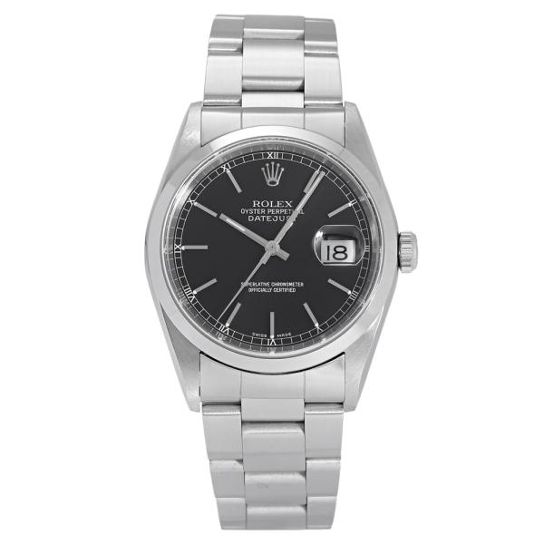 ロレックス ROLEX デイトジャスト 36 16200 ブラック/バー文字盤 中古 腕時計 メンズ