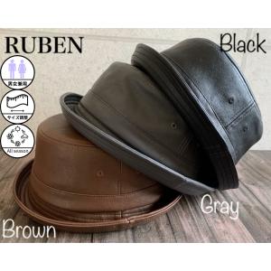 帽子 Ruben ルーベン レザー ポークパイ ハット エコレザー シンプル オールシーズン ECO LEATHER PORKPIE HAT 【店内商品2点以上ご購入で送料無料】｜gcp