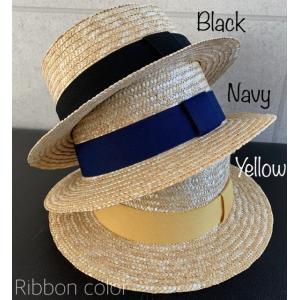帽子 カンカン帽 ストロー ハット ブレード カラーリボン