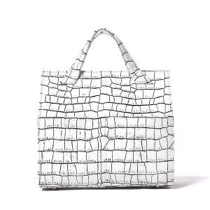 ミニ トート バッグ クロコ 型押し ホワイトラインブラック ユニ