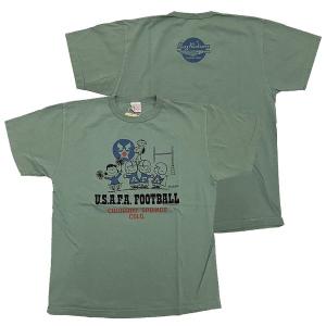 バズリクソンズ BUZZRICKSON'S 半袖 プリント Tシャツ セージグリーン スヌーピー ピーナッツ PEANUTS USAFA FOOTBALL MADE IN USA BR79136｜gct