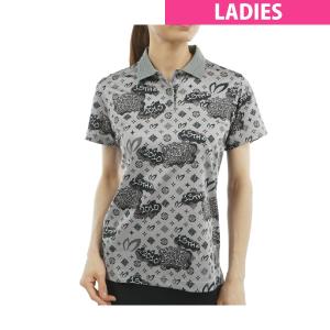 サイズ：0 MASTER BUNNY EDITION マスターバニーエディション 2023年モデル ハイネック 半袖Tシャツ ロゴ 総柄 グレー系 [240101473436] ゴルフウェア レディース ストスト サイズ：0 MASTER BUNNY EDITION マスターバニーエディション