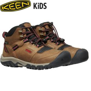 キーン シューズ キッズ リッジ フレックス ミッド ウォータープルーフ KEEN YOUTH RIDGE FLEX MID WP BISON×REDCARPET KEE1025585｜geak