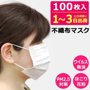 マスク 100枚 不織布 ふつうサイズ 白 ウイルス飛沫 PM2.5 花粉症 対策 使い捨て