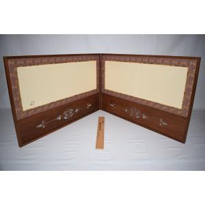 茶道具 風炉先屏風 風炉先 2尺4寸 片落し 黒塗枠 裏白 利休梅又は唐松