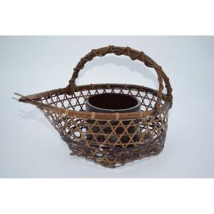 茶道具 竹籠花入れ 竹篭花入れ 掛用 瓢掛 即中斎好写し 尋牛斎書付