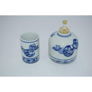 茶道具 水指 水差し 平水指 白交趾焼き 山水画 山本一如作 塗蓋 白交趾