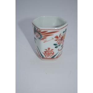 茶道具 茶箱 呉須赤絵 六角 茶巾筒 井上 春峰 作 茶道 27-9023