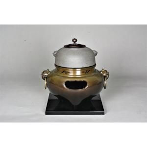 茶道具 風炉 切合風炉 切合釜 鬼面風炉 無地切掛釜添え 般若勘渓作