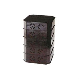 茶道具 菓子器 縁高 縁高重 掻合塗り 七宝透かし 五段 中村湖彩作 柿