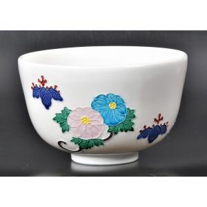 S330 茶碗 『淡青交趾 松竹梅』『谷口翠雲作』 共箱 抹茶碗 茶道具