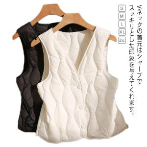 Vネック 中綿ベスト レディース 保温 防寒 軽...の商品画像
