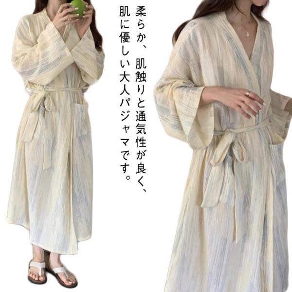 パジャマ ルームワンピース 和風 レディース 夏 七分袖 寝巻き 前開き 和風 着物 ゆかた 甚平 ...