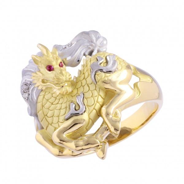 K18イエローゴールド プラチナ950 ルビー ダイヤモンド リング