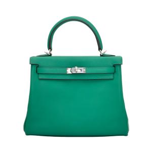 エルメス HERMES ケリー 25 スイフト グリーン シルバー金具 W刻印 未使用 バッグ レディース